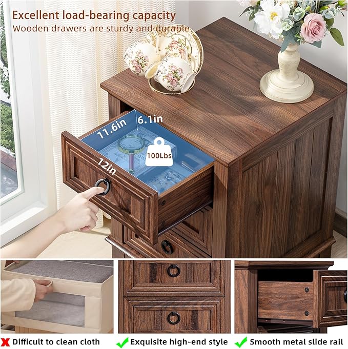 18" Farmhouse Night Stand with 3 Drawers, Wood End Table Dresser - Image 3