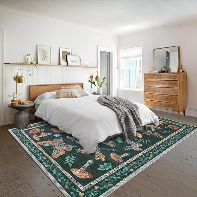 Mushroom 10x13 Area Rug for Living Room Washable Non Slip Forest Soft Low-Pile - Image 2