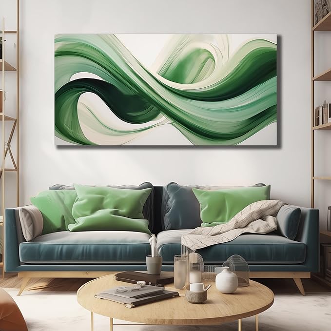 JuhaiArt Abstract Wall Decorations Large Green Canvas Wall Art White Artwork Art - Image 2