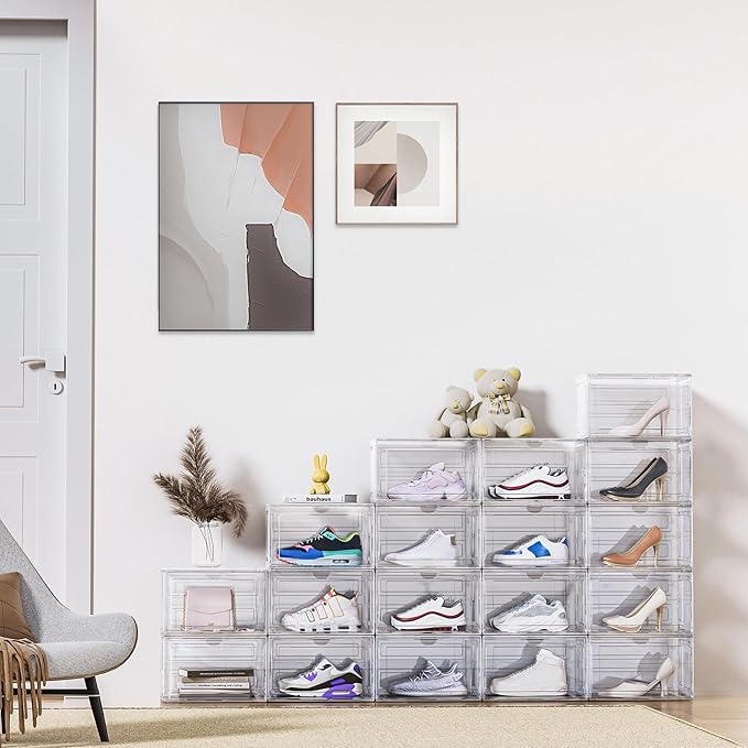 8 Pack XL Shoe Storage Box Organizer, Drop Side Large Shoe Boxes Clear Plastic - Image 2