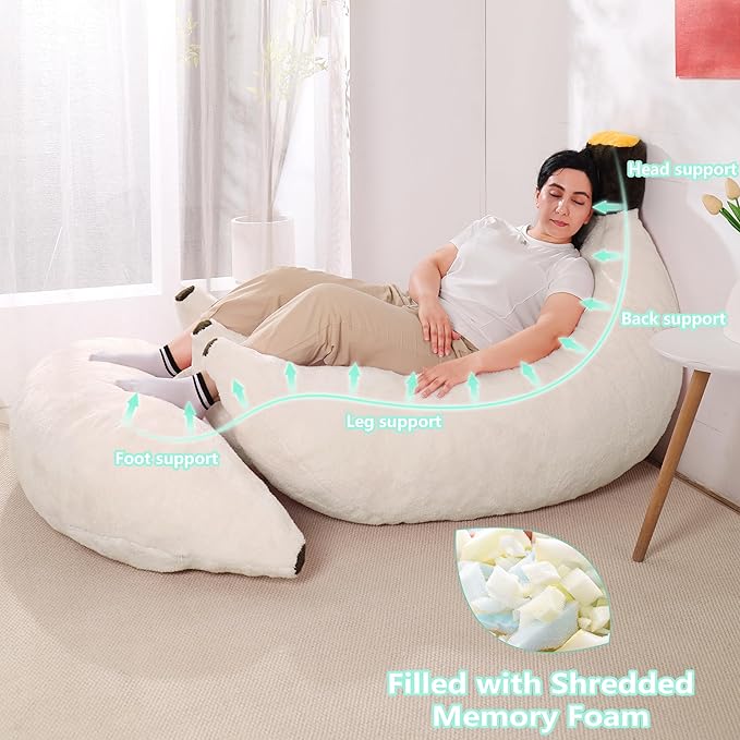 Banana Bean Bag Chair with Ottoman, Floor Sofa Bed with Footrest, Comfy - Image 3