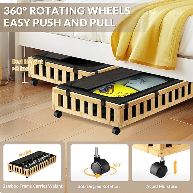 2 Pack Bamboo Under Bed Storage - Image 4