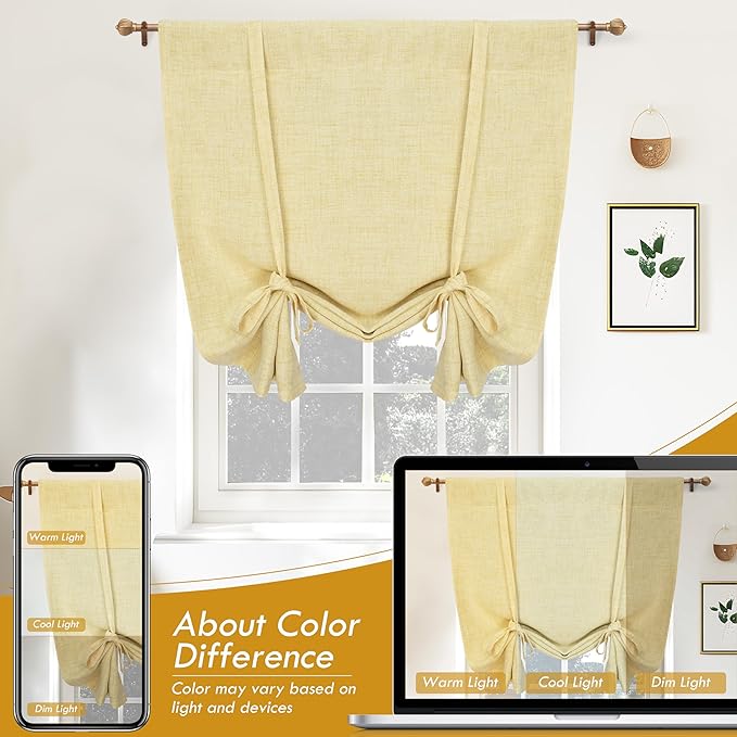 DriftAway Double Layer Linen Blackout Tie Up Curtains Thermal Insulated Fully - Image 7