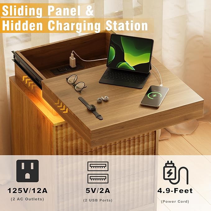 Nightstand Set of 2 for Bedroom, LED Nightstand - Image 5
