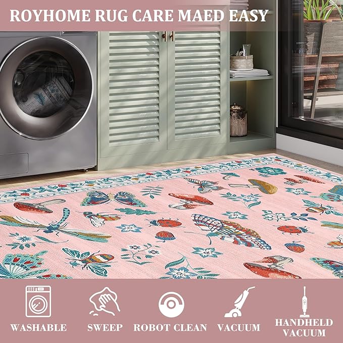 Mushroom Insect 2x6 Runner Rug for Hallway Washable Kitchen Rugs Non Slip - Image 7