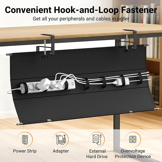 Housolution Under Desk Cable Management Tray, Premium Fabric Cable Storage - Image 5