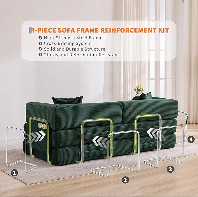 Garvee 5-in-1 Convertible Sofa Bed, 78.8" Modular Corduroy Sleeper - Image 8