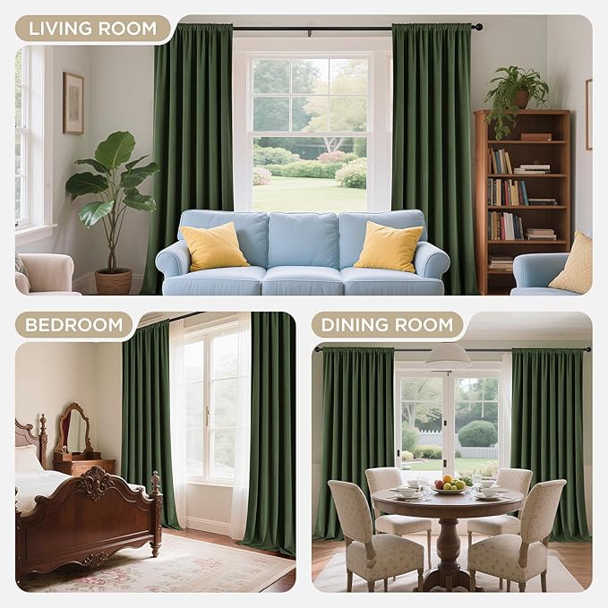 Joydeco Olive Green 100% Blackout Curtains 96 Inch 2 Panels, Luxury Thermal - Image 8