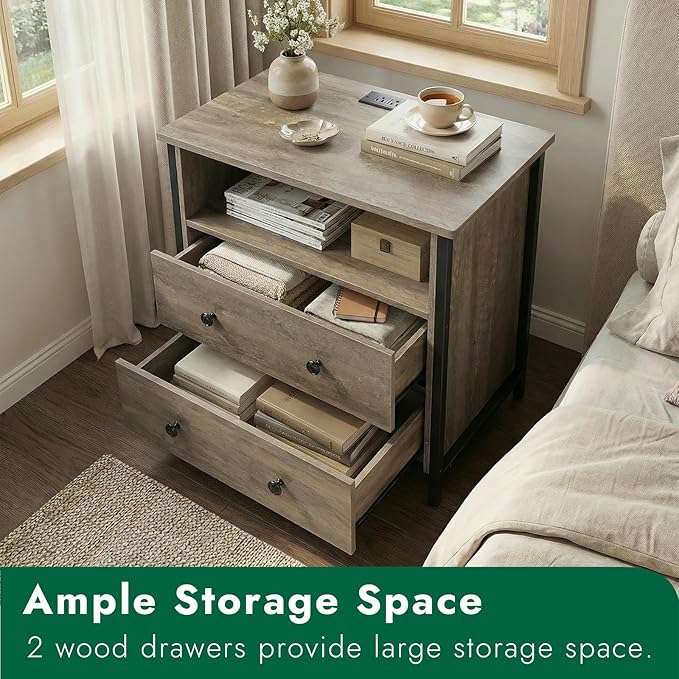 Tykacna 27 Inch Wide Night Stand, Lrage Wood Night Stand Set 2 - Image 7