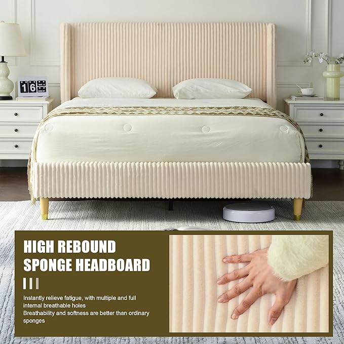 PINJU Queen Size Bed Frame, Upholstered Platform Bed - Image 6
