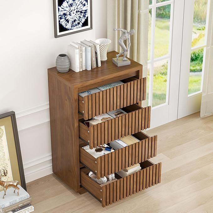 Fluted 4 Drawer Dresser, Mid Century Small Dresser - Image 4