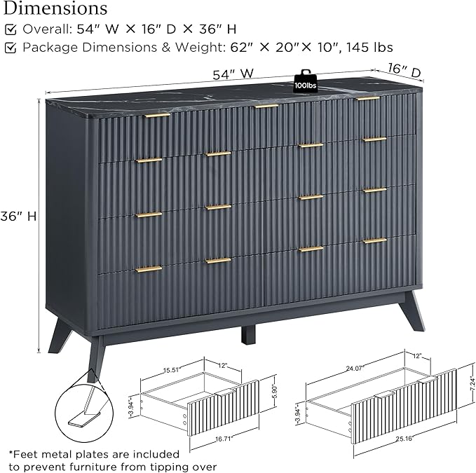 T4TREAM Fluted 9 Drawers Dresser, Curved Profile Design, Dresser TV Stand - Image 2