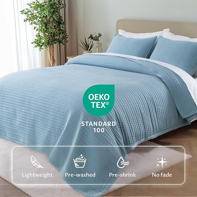 Kasentex KWX1804-BL Quilt Mini Set-Stone Washed-Super Soft Bedspread-Light - Image 2