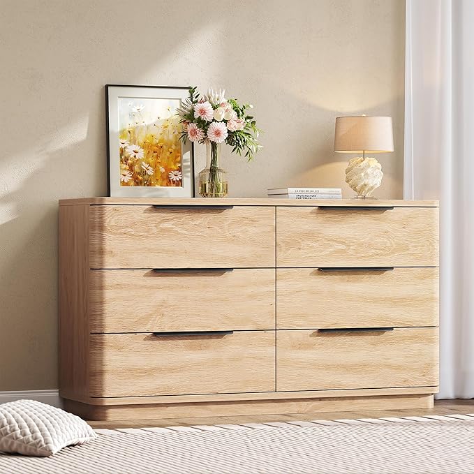 6 Drawer Dresser for Bedroom, Curved Profile Design, Wooden Oak Dresser Closet by beronbaer