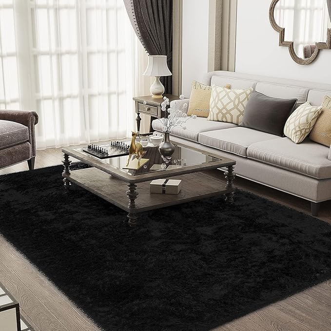 Ophanie Upgrade 6x9 Rugs for Living Room, Dark Black Fluffy Carpet Large Fuzzy - Image 4