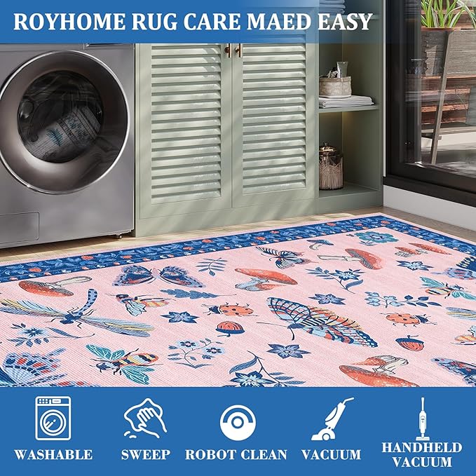 Mushroom Insect 2x6 Runner Rug for Hallway Washable Kitchen Rugs Non Slip - Image 5