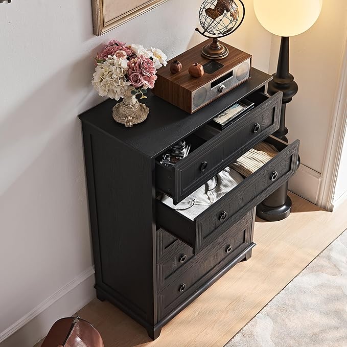 Farmhouse 5 Drawer Dresser for Bedroom Set of 2, Rustic Wood Dresser - Image 4