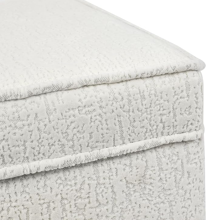 Adeco 17 Inch High Faux Fur White Cube Ottoman Storage, 3D Embossed Velvet - Image 7