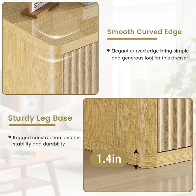 Fluted Nightstand with 3 Drawers, Wood Night Stand with Storage, Modern Bedside - Image 5