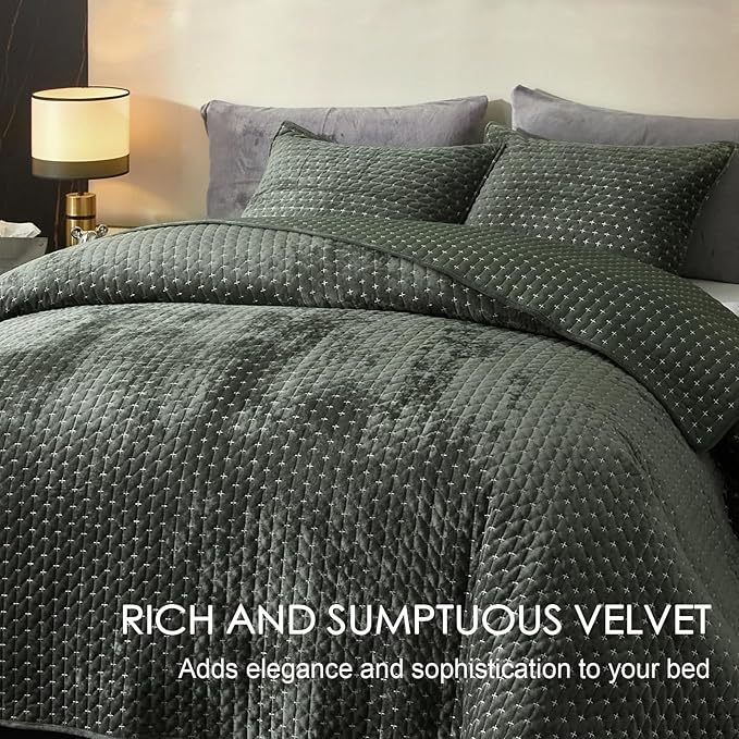 Powdion Velvet Quilt Queen Size, Oversized Bedspread Quilted Bedding Set - Image 3