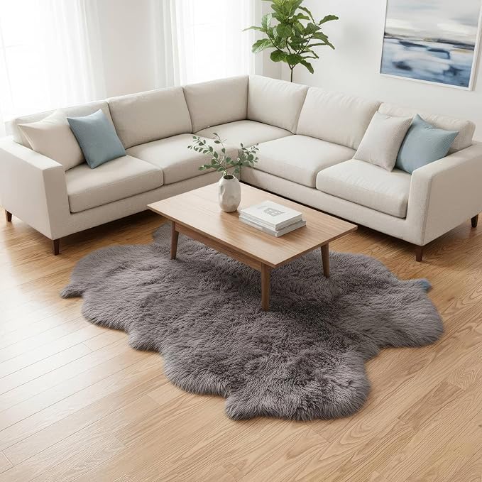 Premium Gray Sheepskin Rug Genuine Quad 4x6ft Pelt Fluffy Fur Rug - Image 5