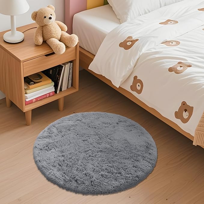 OLANLY Light Grey Round Rugs for Bedroom - Image 2