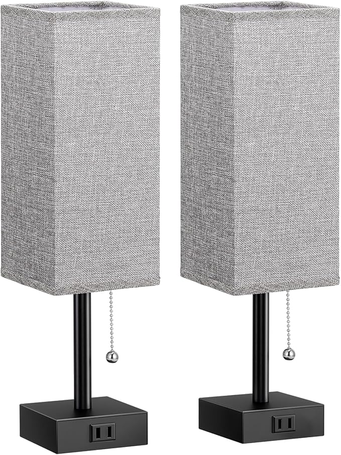 Grey Bedside Lamps for Bedroom Set of 2 - Image 9