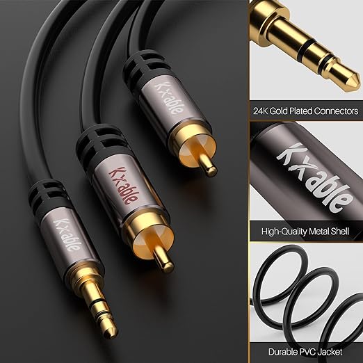 2 Pack 8FT 3.5mm to RCA Stereo Audio Adapter Cable, Auxiliary RCA Y Splitter - Image 2