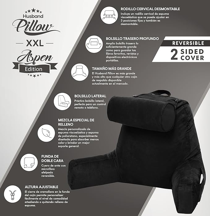 Husband Pillow XXL Aspen Edition, Adult Reading Sit Up Bed Rest Pillow - Image 5