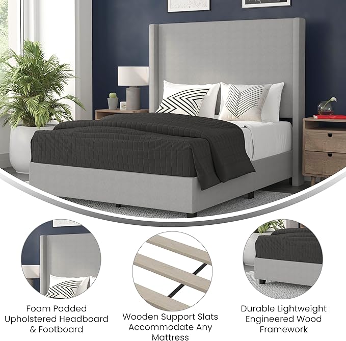 EMMA + OLIVER Nora Full Size Faux Linen Upholstered Platform Bed - Image 5