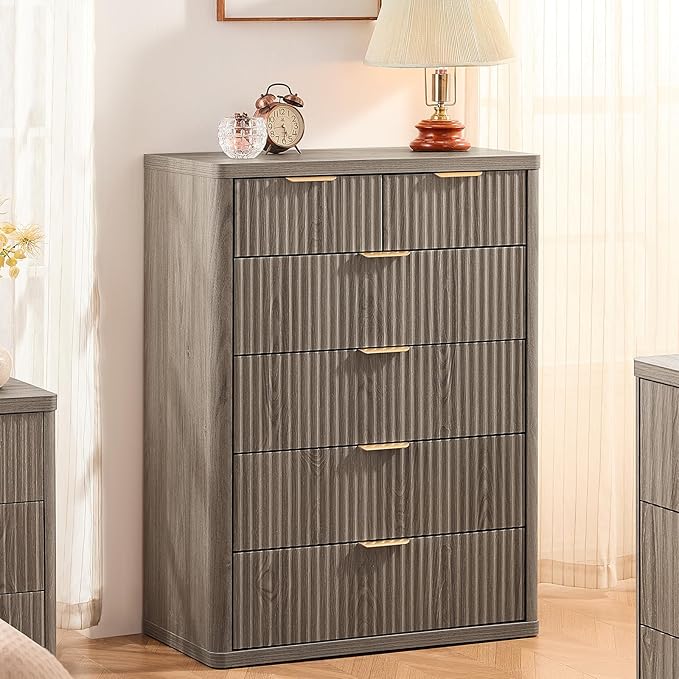 LEYAOYAO 42" Tall Fluted Dresser and 3 Drawers 23" Nightstand Set of 2 - Image 2
