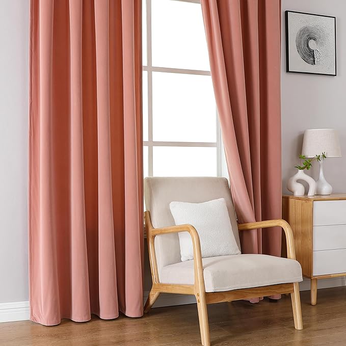Joydeco Pink Velvet Curtains 90 inch Length 2 Panels, Luxury Blackout Rod - Image 8