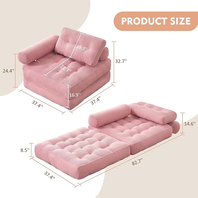 Plus Futon Sofa Bed for Small Spaces, Floor Couch - Image 2