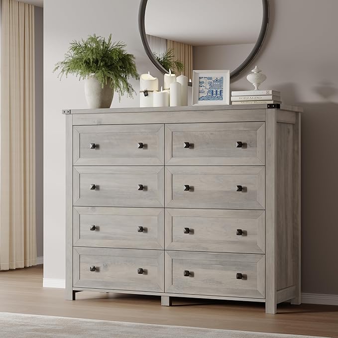 Tall 8-Drawer Dresser, Modern Wooden Storage Chest of Drawers, Dresser TV Stand by BORNOON