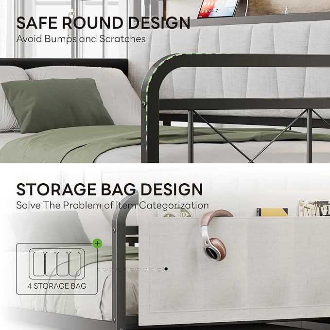 LIKIMIO Daybed with Trundle Bed, Twin Bed Frame with Storage Headboard and - Image 5