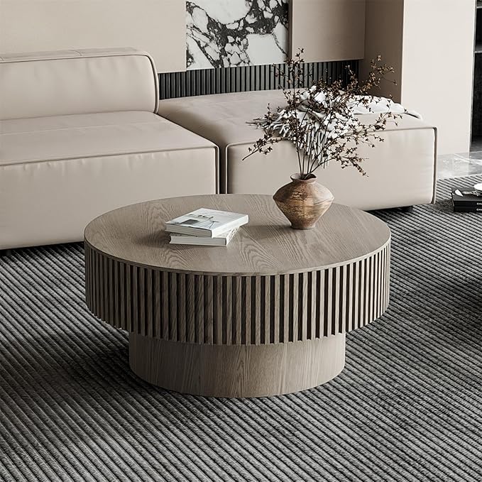LKTART Round Coffee Table for Living Room, Accent Fluted Drum Coffee Table - Image 2