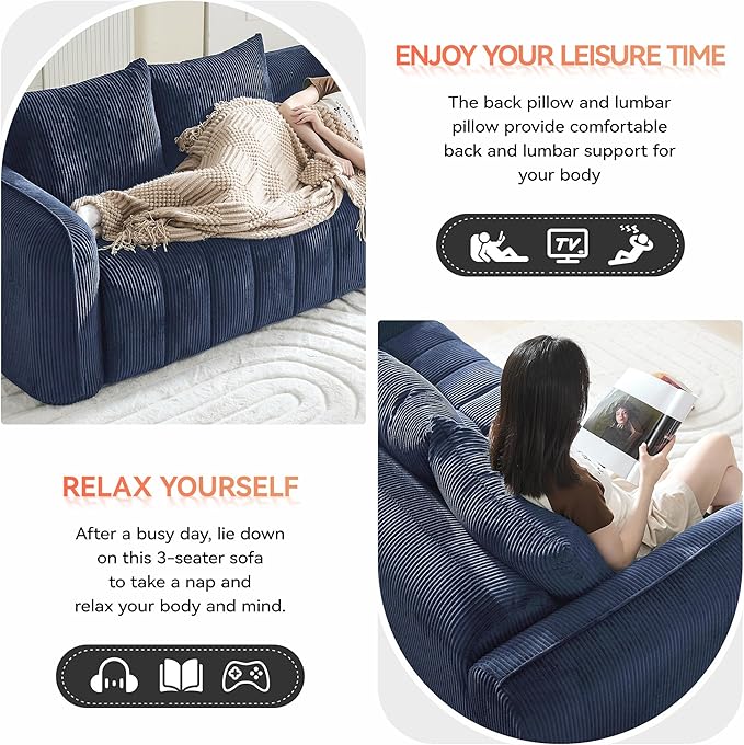 83'' Boneless Corduroy Sofa, Oversized 3 Seater Deep Seat Couch - Image 6