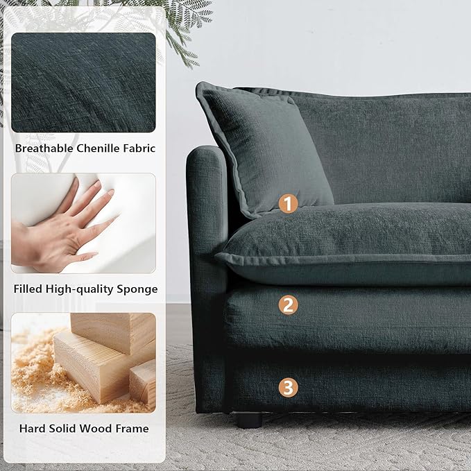 mikibama 41.4" W Single Seat Sofa, Chenille Comfy Deep Upholstered Couch - Image 5