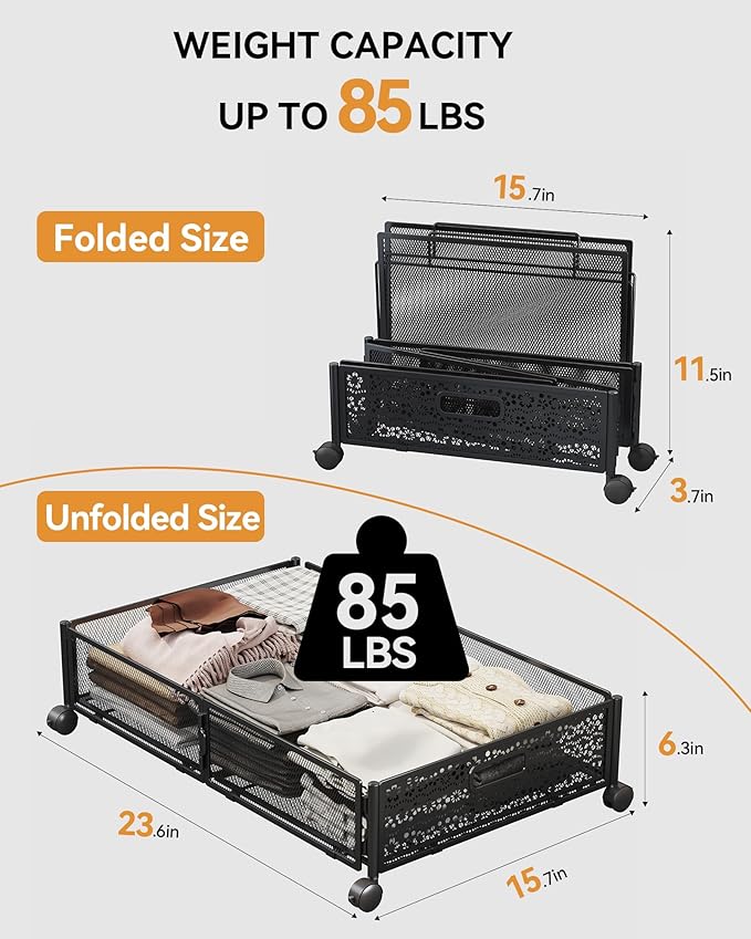 Under Bed Storage with Wheels, Foldable Pattern Carved Metal Under The Bed - Image 8