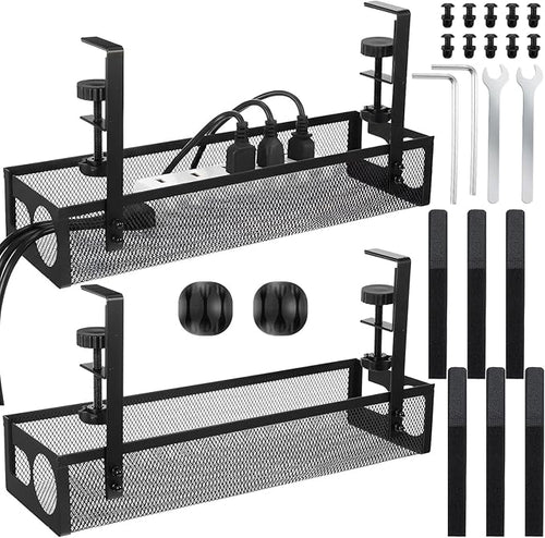 2 Pack Under Desk Cable Management Tray, 15 Inch No Drill Metal Mesh Organizer by Unknown