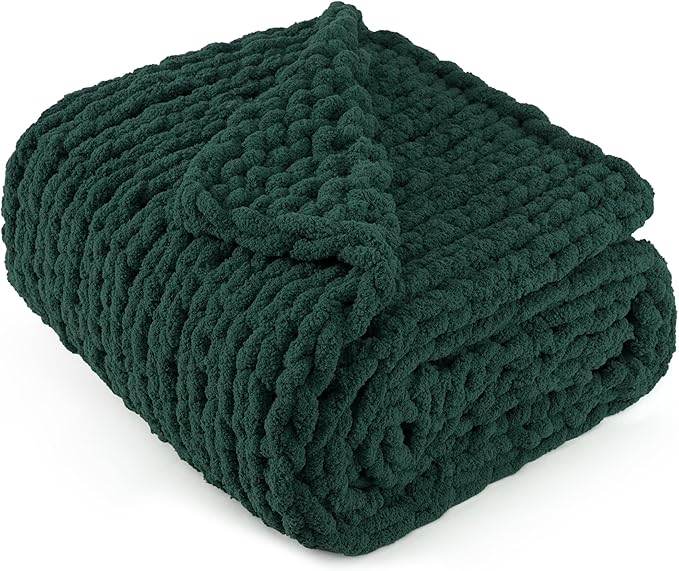 Chunky Knit Throw Blanket 50"X 60", 100% Handmade by LONGCREATE