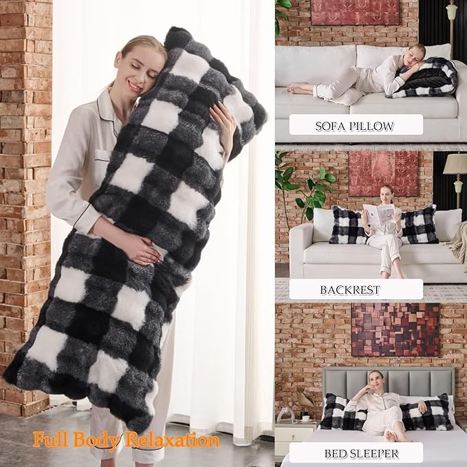 Luxury Shaggy Faux Fur Body Pillow, Fluffy Bed Pillow - Image 2