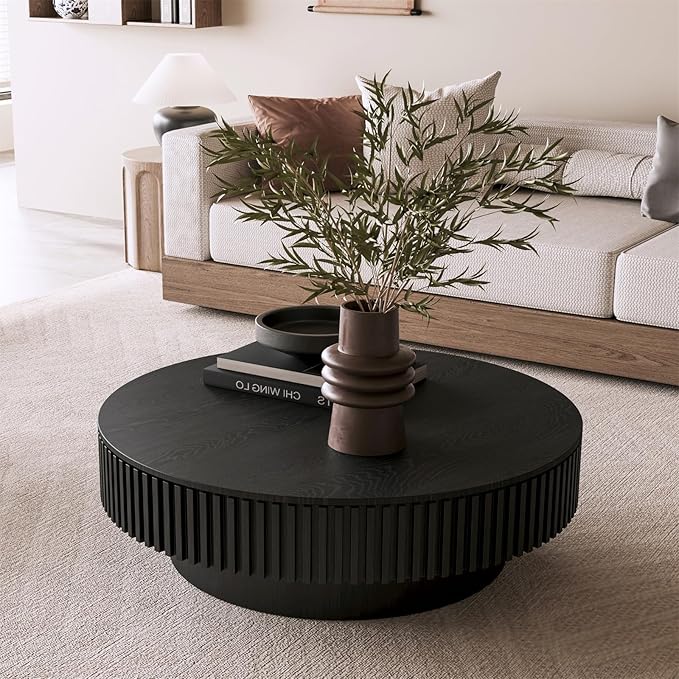 LKTART Round Coffee Table for Living Room, Accent Fluted Drum Coffee Table - Image 7