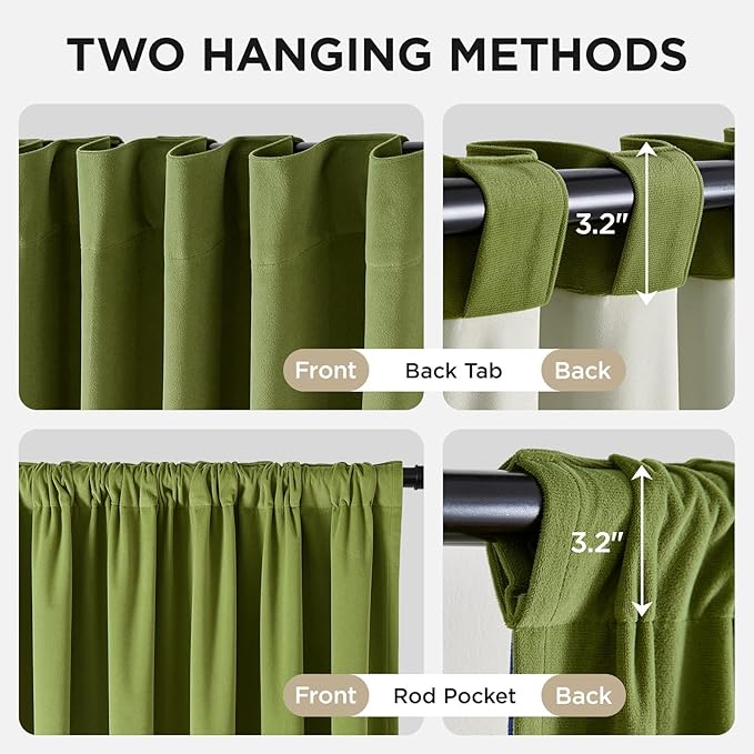 Joydeco Moss Green 100% Blackout Curtains 84 Inch 2 Panels, Luxury Thermal - Image 3
