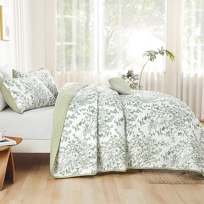 WONGS BEDDING Quilt King Size, Sage Green Quilt Bedding Set - Image 3