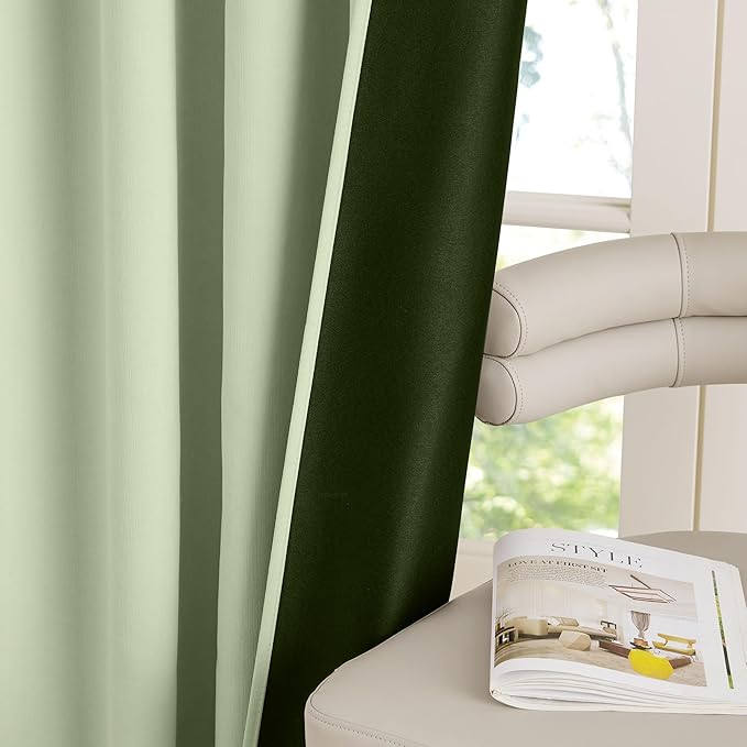 RYB HOME Sage Green Velvet Chenille Curtains 84 Inches - Image 5
