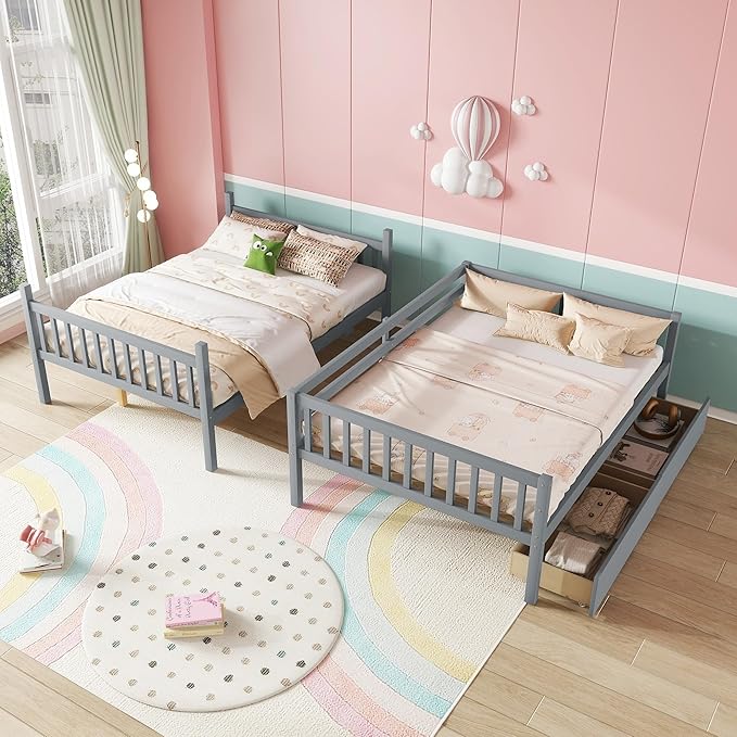 Full Over Full Bunk Bed with Storage Drawers, Convertible Bunk Beds with Ladder - Image 5