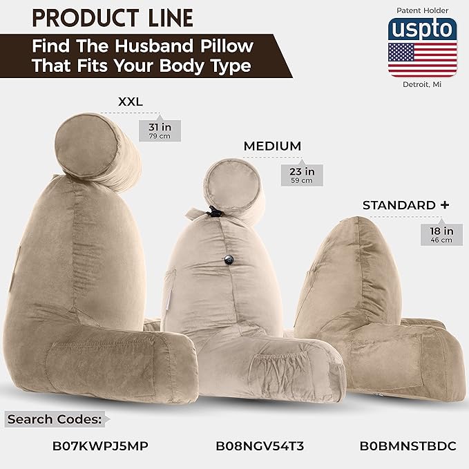 Husband Pillow Medium Aspen Edition Cowboy Taupe, Sit Up Reading & Bed Rest - Image 3