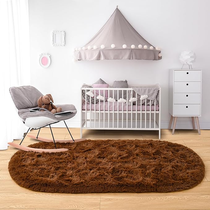 Noahas Fluffy Brown Rugs for Bedroom Living Room, 2.6'X5.3' Oval Throw Rug for - Image 6