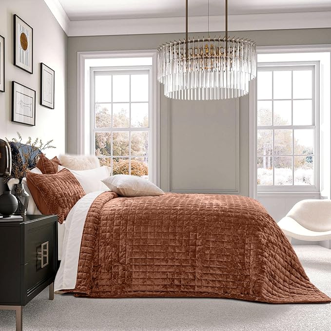 RECYCO Luxury Velvet Quilt Set Full Queen Size Bedding Sets, Ultra Soft Velvet - Image 2